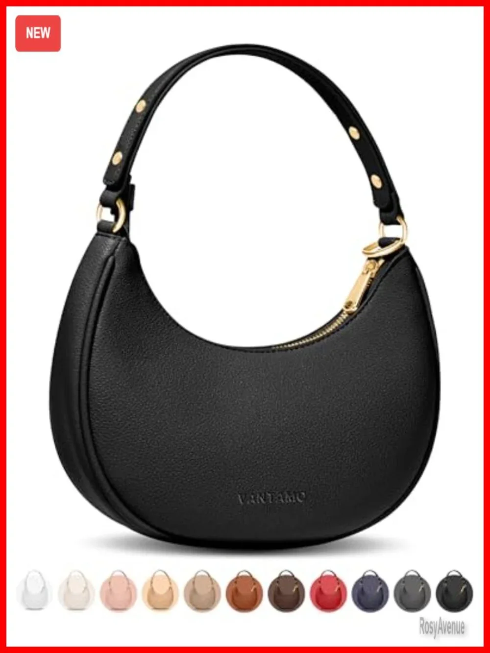 RFID Half Moon Clutch with Anti-Theft Clip, Faux Leather, Crossbody, Adjustable